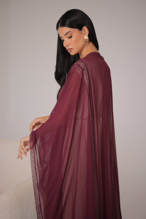 LAMA ABAYA CAPE|Burgundy