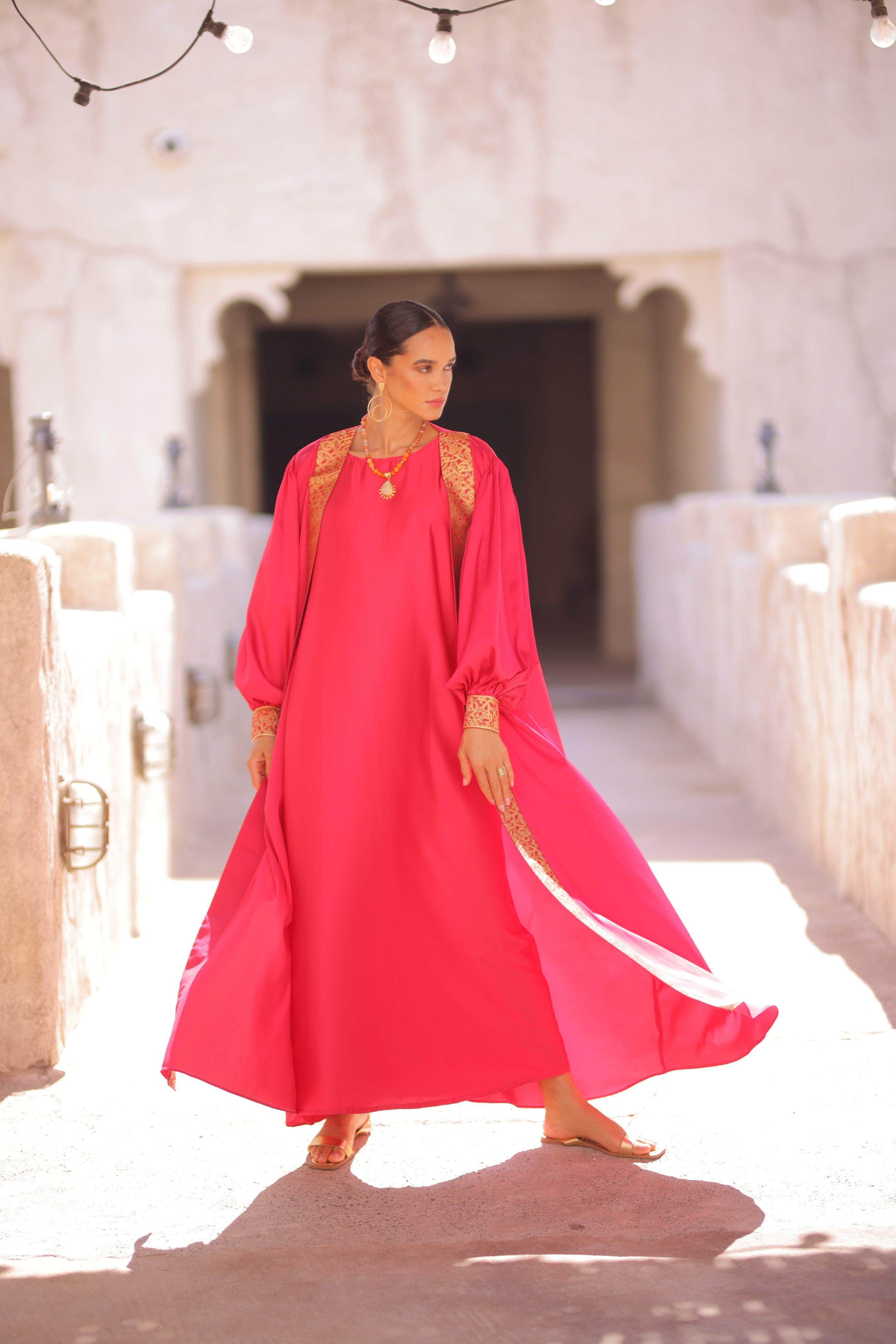 LAYALY ABAYA SET|FUSCHIA'GOLD